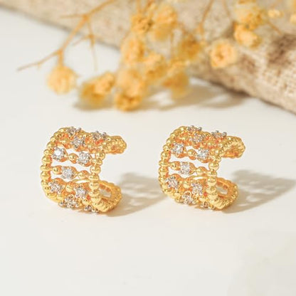 Gold Ear Cuff Earring for Women 14K Gold Plated Cubic Zirconia Non-Pierced Clip on Cartilage Chunky Ear Cuffs Hypoallergenic Jewelry - style: 5cz / pair