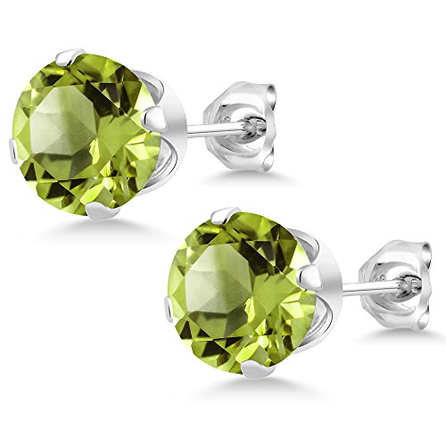 Gem Stone King 2.00 Cttw Green Peridot Stud Earrings For Women Men | 925 Sterling Silver | Gemstone Birthstone | Round 6MM