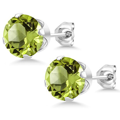 Gem Stone King 2.00 Cttw Green Peridot Stud Earrings For Women Men | 925 Sterling Silver | Gemstone Birthstone | Round 6MM