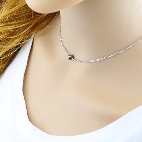 Turquoise or Pearl Bar Choker Necklace Pearl or Turquoise Beads Necklace Jewelry for Women - size: 14 Inch, style: Single Black Pearl Beads