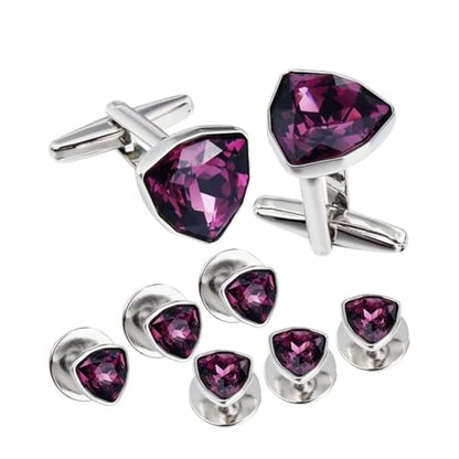 Men's Cufflinks Stud Earrings Set Best Gifts for Wedding Black Red Shirt Accessories - color: Red-2