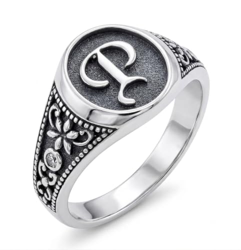 Personalized Initial Signet Ring for Men and Women, Solid 925 Sterling Silver Custom Letter Ring, Gothic Monogram Circle Signet Ring, Engraved Unisex Statement Jewelry Gift