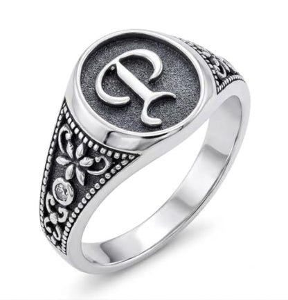 Personalized Initial Signet Ring for Men and Women, Solid 925 Sterling Silver Custom Letter Ring, Gothic Monogram Circle Signet Ring, Engraved Unisex Statement Jewelry Gift