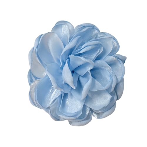 9cm Wedding Fabric Flower Brooch Pin Hair Clip for Women Men Elegant Big Camellia Rose Floral Brooches Lapel Pins Dainty Holiday Party Costume Dress Accessories Jewelry - color: Blue
