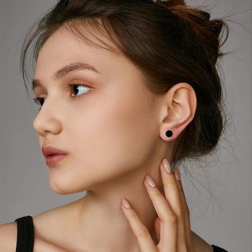 Hypoallergenic Black Stud Earrings for Men Women: 6 Pairs Flat Back Stainless Steel Cartilage Piercing Ear Tunnel 5mm-10mm - style: 6Pairs-Black-Studs