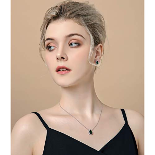 Women's Wedding Jewelry Set for Bride Teardrop CZ Necklace Earrings Set | Sterling Silver Pear Shape Necklace and Studs Crystal Rhinestone Costume Jewelry for Party Prom Bridesmaids - color: Emerald
