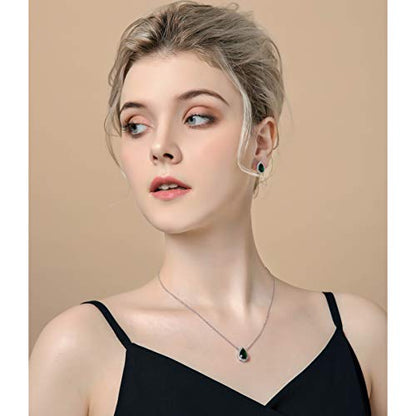 Women's Wedding Jewelry Set for Bride Teardrop CZ Necklace Earrings Set | Sterling Silver Pear Shape Necklace and Studs Crystal Rhinestone Costume Jewelry for Party Prom Bridesmaids - color: Emerald