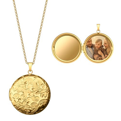 Locket Necklace for Women Girls, 18” Jewelry Chain, Picture Photo Inside, Cadenas para mujer, Personalized Custom Name Gold Locket, Customized Couples Locket, Silver, Rose Gold, Gold - color: Gold, style: 1 Photo