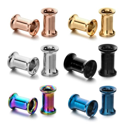 B BodyPJ Sparkles 6Pairs-Mix Color Surgical Steel Piercing Hollow Tunnel Ear Plugs Expander Gauges - size: 4mm