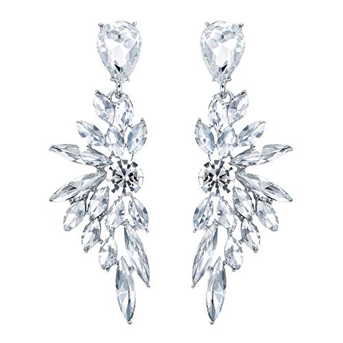 Women's Wedding Bridal Earrings Prom Dangle Earring | Shiny Crystal Teardrop Multi Marquise Cluster for Bride Bridesmaid Bling Jewelry Costume Party Accessories - color: 07-Clear Silver-Tone