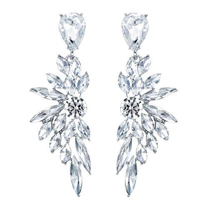 Women's Wedding Bridal Earrings Prom Dangle Earring | Shiny Crystal Teardrop Multi Marquise Cluster for Bride Bridesmaid Bling Jewelry Costume Party Accessories - color: 07-Clear Silver-Tone