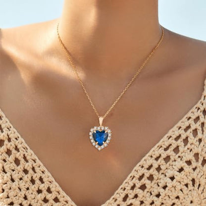 4 Pcs Heart Jewelry Set for Women fashion Cubic Zirconia Pendant Necklace Bracelet Earrings Dainty Open Ring Charm Prom Party, Birthday Valentines Mothers Day Christmas Jewelry Gift - style: Royal Blue