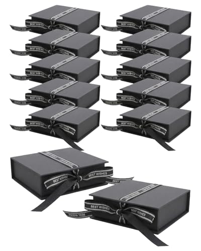 Flip Up Jewelry Gift Box, 12 Pack Velvet Lined Earring Box with Ribbon, Necklace & Bracelet Packaging, Small Jewelry Organizer, Ring & Bracelet Box, Travel Jewelry Case, 4.2 x 4 x 1.38 Inches (Grey) - color: Grey