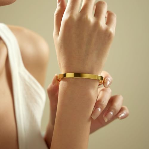 Gold Bracelets for Women, 18K Gold Plated Cubic Zirconia Bangle Bracelets Stainless Steel Eternity Crystal Oval Bracelet Cuff Bracelets for Women Jewelry - color: Bangle-Gold