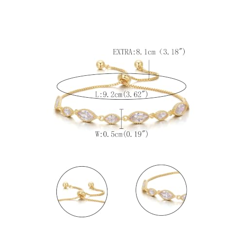 FANZE Gold Plated Cubic Zirconia Tennis Bracelets for Women Dainty Trendy Adjustable Bracelet Jewelry Gift for Ladies Wedding Mother Birthday Anniversary - style: Marquise CZ bracelet