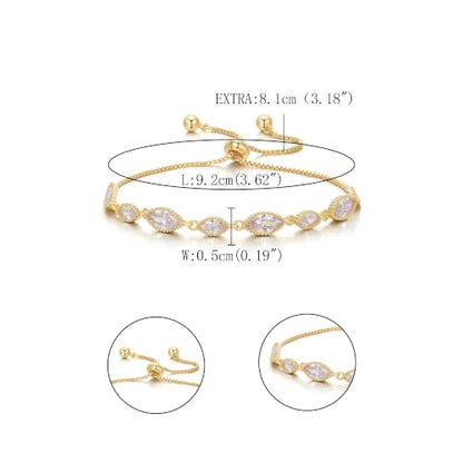 FANZE Gold Plated Cubic Zirconia Tennis Bracelets for Women Dainty Trendy Adjustable Bracelet Jewelry Gift for Ladies Wedding Mother Birthday Anniversary - style: Marquise CZ bracelet