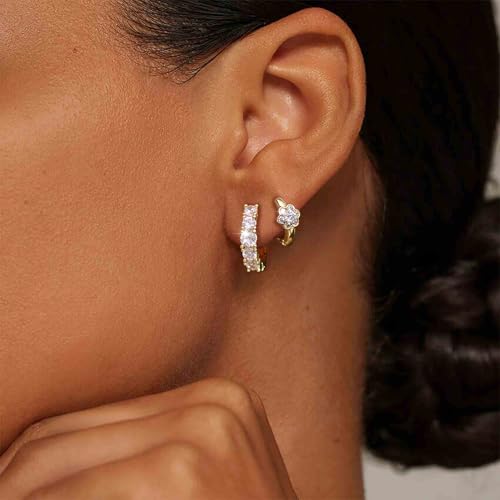 JINEAR 2 Pairs Gold Hoop Earrings for Women Dainty Huggie Earrings Set | 14K Gold Plated Cubic Zirconia Hypoallergenic Lightweight Waterproof Cartilage Hoop Earrings Trendy Jewelry Gift - color: hoop earrings-3