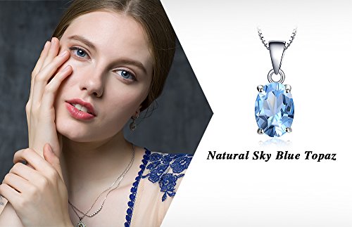 JewelryPalace Natural Gemstone Garnet Peridot Amethyst Citrine Blue Topaz Birthstone Solitaire Pendant Necklace Jewelry Set, 14k Gold Plated 925 Sterling Silver Necklaces for Women, 18 Inch Box chain - color: M-Sterling Silver-Topaz