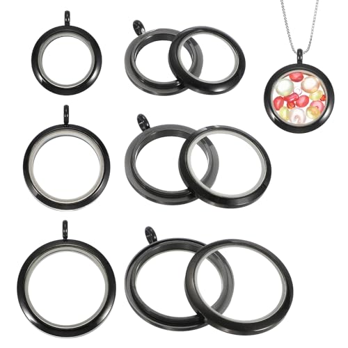 MECCANIXITY Living Memory Locket Charm, Round Floating Locket Pendants Stainless Steel Clear Glass Photo Charm - color: Black, size: 18/23/28 mm
