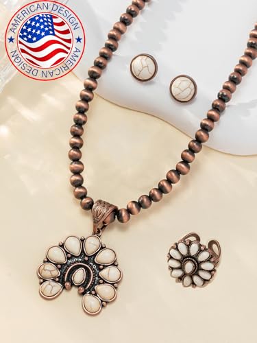 TOPACC Western Jewelry Set for Women Navajo Pearl Necklace Turquoise Cowgirl Accessories for Country Concert Outfit - color: B-White