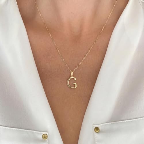 14K Solid Gold Initial Letter Charm Pendant for Women - Personalized Block Letter Add On Charm (A to Z All Letters) - color: G