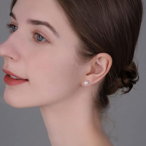 18K Gold Plated 925 Sterling Silver Shell Pearl Stud Earrings,Hypoallergenic to Sensitive Ears - style: A_L - 6mm - Gold