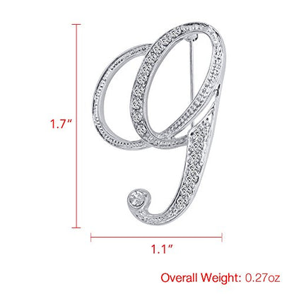 A-Z 26 Letters Pins Brooches Silver Plated Metal Broaches Pins-Clear Crystal Initial Breastpin - color: 1pcs-G
