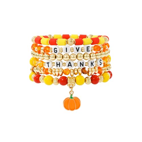 Boho Beaded Stretch Bracelets For Women Stackable Crystal Gold Plated Beaded Bracelets Set Trendy Handmade Friendship Braeclet Jewelry Gifts - color: K-Thanksgiving set