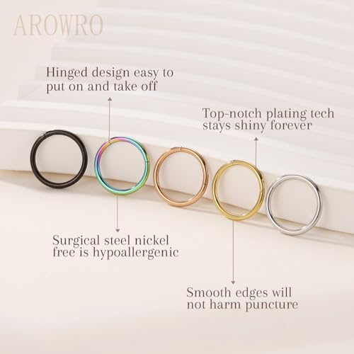 AROWRO Nose Rings Hoops 5 Pcs Septum Rings 20G 18G 16G 14G 12G Conch Piercing Jewelry 316L Surgical Steel Hinged Segment Nose Hoops Helix Daith Rook Tragus Cartilage Piercing Jewelry