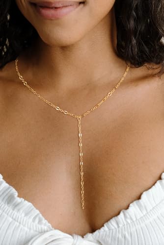 Lariat Gold Necklace for Women,14K Gold Plated Y-Shaped Chain Minimalist Long Necklaces Dainty Simple Drop Chain Necklace Beach Jewelry Gift for Her