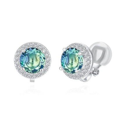 YOQUCOL 8MM Cubic Zirconia Crystal Clip On Stud Earrings Round Non Pierced Earrings for Women - color: Ocean Green