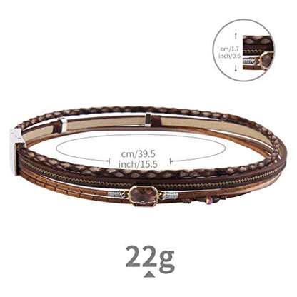 GelConnie Leather Wrap Bracelet Boho Cuff Bracelets Crystal Leather Bracelet Magnetic Multi Strand Bracelets Bohemian Bracelet Leather Wristbands Bangle Jewelry for Women Teen Wife Mother - color: Wrap leather bracelet