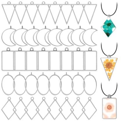 Oubaka 50pcs Open Bezel Pendants 5 Styles Open Back Bezel Pendant Open Frame Pendant Resin Craft Bezels for Resin Casting,Necklace,Earrings,Pressed Flower,DIY Crafts(White K) - color: 50pcs;White K;5 Styles