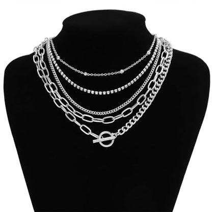 HUASAI Boho Necklaces for Women Dainty Layered Choker Necklace Bohemian Turquoise Necklace Statement Jewelry Western Cowgirl Country Concert Outfits Accessories - color: I Silver Rhinestone Paperclip Pearl Necklace