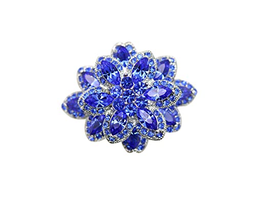 Faship Gorgeous Black Crystal Chunky Floral Pin Brooch - color: Blue