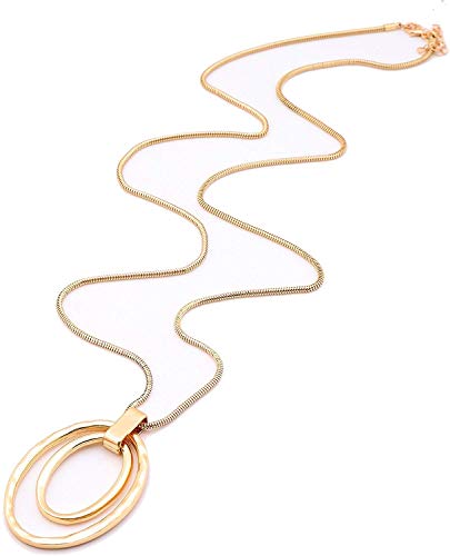 3PCS Long Pendant Necklaces for Women Disk Circle Pendant Triple Stack Pendant Necklace Tassel Sweater Necklace Statement Necklace Y Necklaces Set - color: Goldtone A