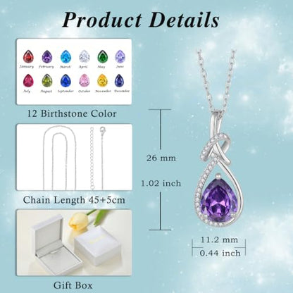 Infinity Teardrop Necklace Silver Tone Pendant Birthstone Jewelry for Women - color: Purple
