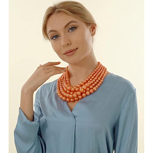 JNF Large Faux Pearl Necklaces for Women Multi strand Pearl Necklace Bracelet and Earrings Set 1920s Costume Pearls Necklace Jewelry Accessories - color: Orange Pearl Necklace