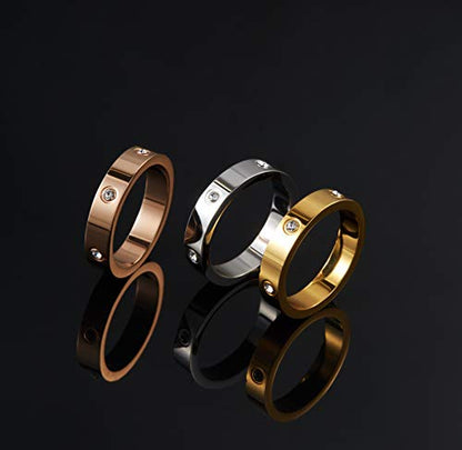 PDWZNBA Love Friendship Ring 18K Gold-Plated Stainless Steel Promise Ring Wedding Band Jewelry Birthday Gifts for Women - color: Osilver