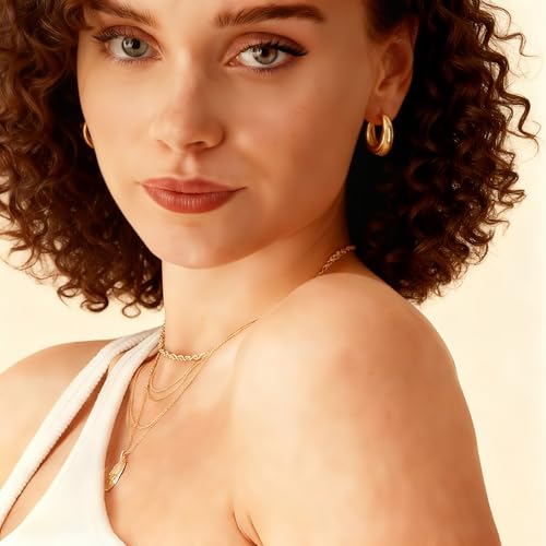 Chunky Small Hoop Earrings for Women 14mm/16mm/19mm Stainless Steel Huggie Earrings Everyday Jewelry Gift for Wife Mom, with Gift Box - color: Gold 19mm