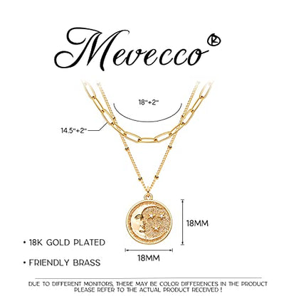MEVECCO Dainty Pendant Layered Necklaces for Women | 18K Gold Plated Brass, 2-Piece Set With A Choker-Length Upper Layer, Wear Together Or Separately, Refined Everyday Style - style: Layer Cresent Moon