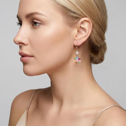18K Gold Plated Flower Dangle Earrings for Women, Hypoallergenic Cubic Zirconia Earrings, Elegant CZ Drop Earrings, Statement Jewelry Gifts Party Fashion - style: Dangle-Flower-IceMix
