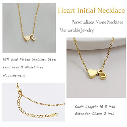 Glimmerst Initial Heart Necklace 18K Gold Plated Stainless Steel Tiny Heart Letter Necklace Personalized Monogram Name Necklace for Women - style: D