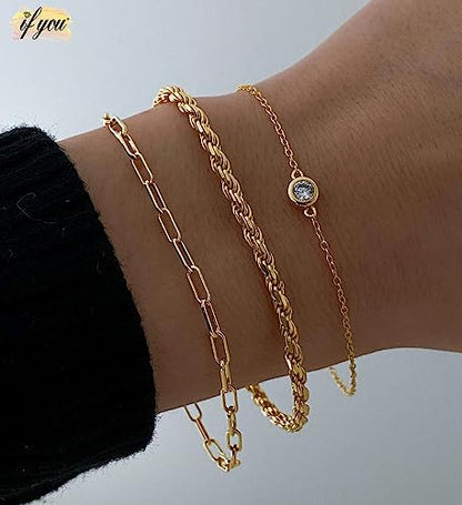 Gold Bracelets Set for Women Trendy, 14K Real Gold Plated Jewelry for Women Dainty Chain Bracelet Stack, Non Tarnish Gold Stackable Bracelets Pack Fashion Accessories Gifts - color: Style3-gold