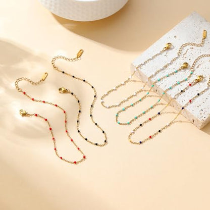 18K Gold Plated Boho Beaded Anklets for Women Dainty Gold Layered Round Ball Ankle Bracelet Pearl Cross Anklet Bracelet Waterproof Gold Jewelry - color: Colorful Beads-Gold