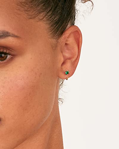 PAVOI 14K Gold 925 Sterling Silver Huggie Half Hoop Earrings for Women | Tiny Boho Colored Cartilage Earring | Blue, Green, Amethyst, Garnet, Black CZ, Turquoise, Opal, Pearl - style: Green