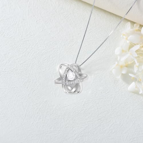 Natural Diamond Celtic Love Knot Necklace for Women,Endless Flower Pendant Necklace Set with 5mm Moissanite 925 Sterling Silver Jewelry Anniversary Valentine's Day Birthday Gifts for Her 18"+2" - color: Pendant+Box Chain