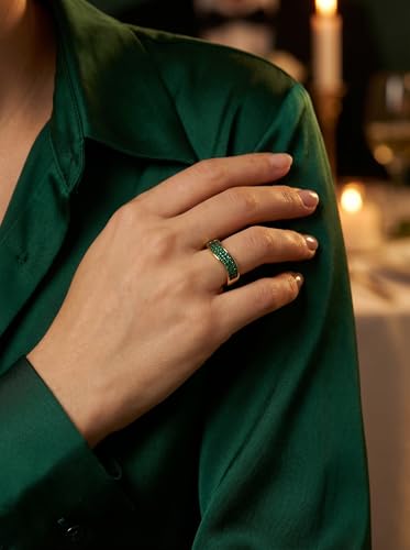 HEXAJOLIE Ribbon Statement Band Ring for Women | Elegant Gold Jewelry Accessories | Perfect for Party & Date Night | Hypoallergenic & Durable - color: Gold/Green