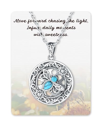 925-Sterling-Silver Turquoise Dragonfly/Hummingbird/Compass/Anchor/Butterfly/Cross/Lotus Necklaces Vintage Boho Pendant Jewelry Victorian Christmas Birthday Gifts for Women - style: Bee Turquoise Necklace