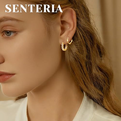 Senteria 925 Sterling Silver Post Hoop Earrings Hypoallergenic Small Heart Hoop Earrings with AAA+Cubic Zirconia Twisted Huggie Hoops Earring for Women 15MM/20MM - color: gold-heart-20mm